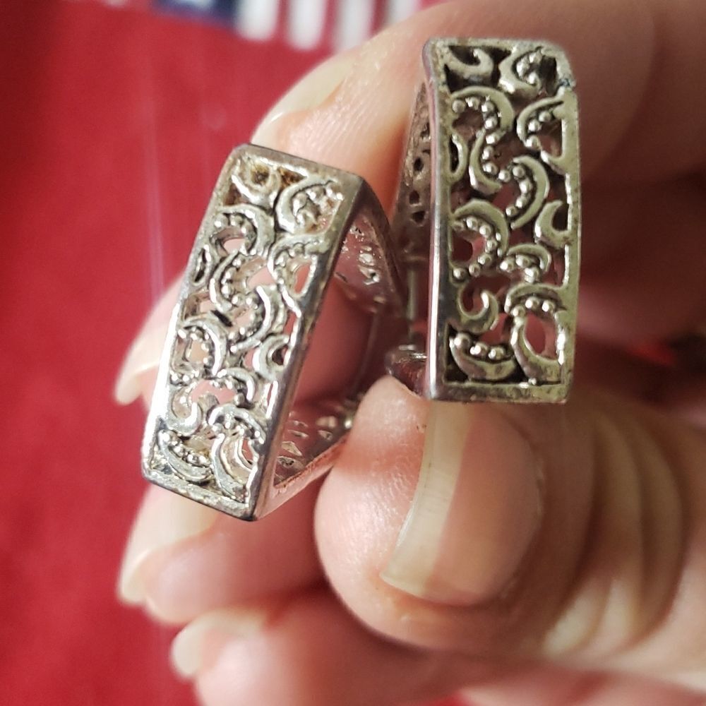 Silvertone Stylish Designer Triangular Earrings - Picture 3 of 5